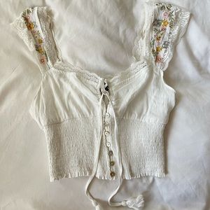 Cropped flower and lace top